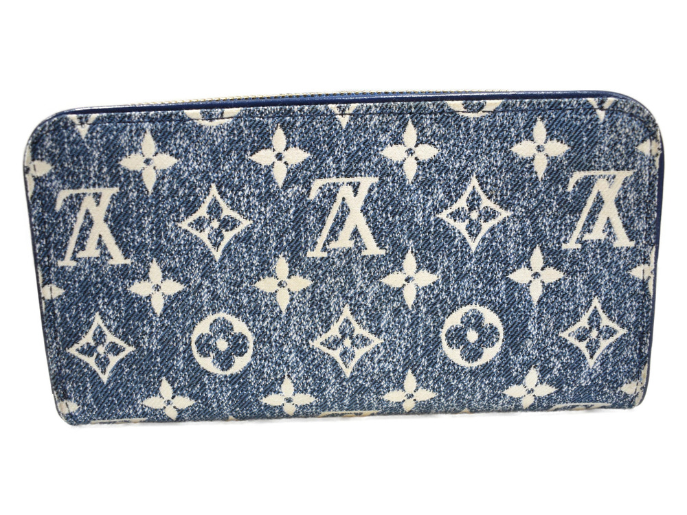 Louis Vuitton Denim Blue Wallet Long Leather Zippy Monogram Jacquard